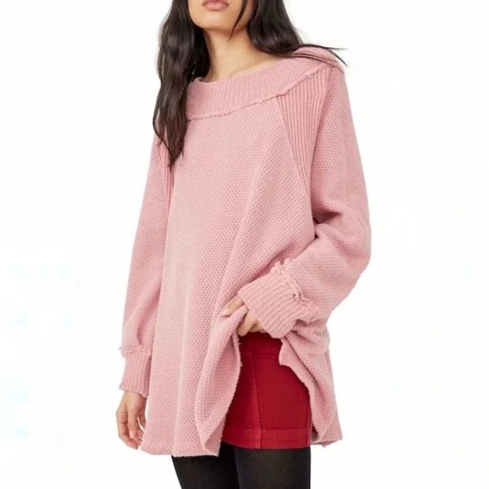 Free People Pink Oversized Scoop-Neck Sweater